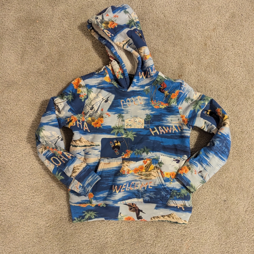 Hawaiian Themed Kids Hoodie Ralph Lauren Big Boys Size 14-16 Large